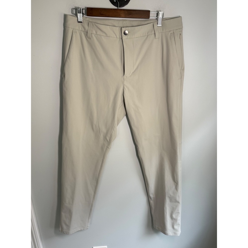 Lululemon Commission Slim Fit Pant Warpstreme Khaki Tan 33 x 29 Mens Trousers